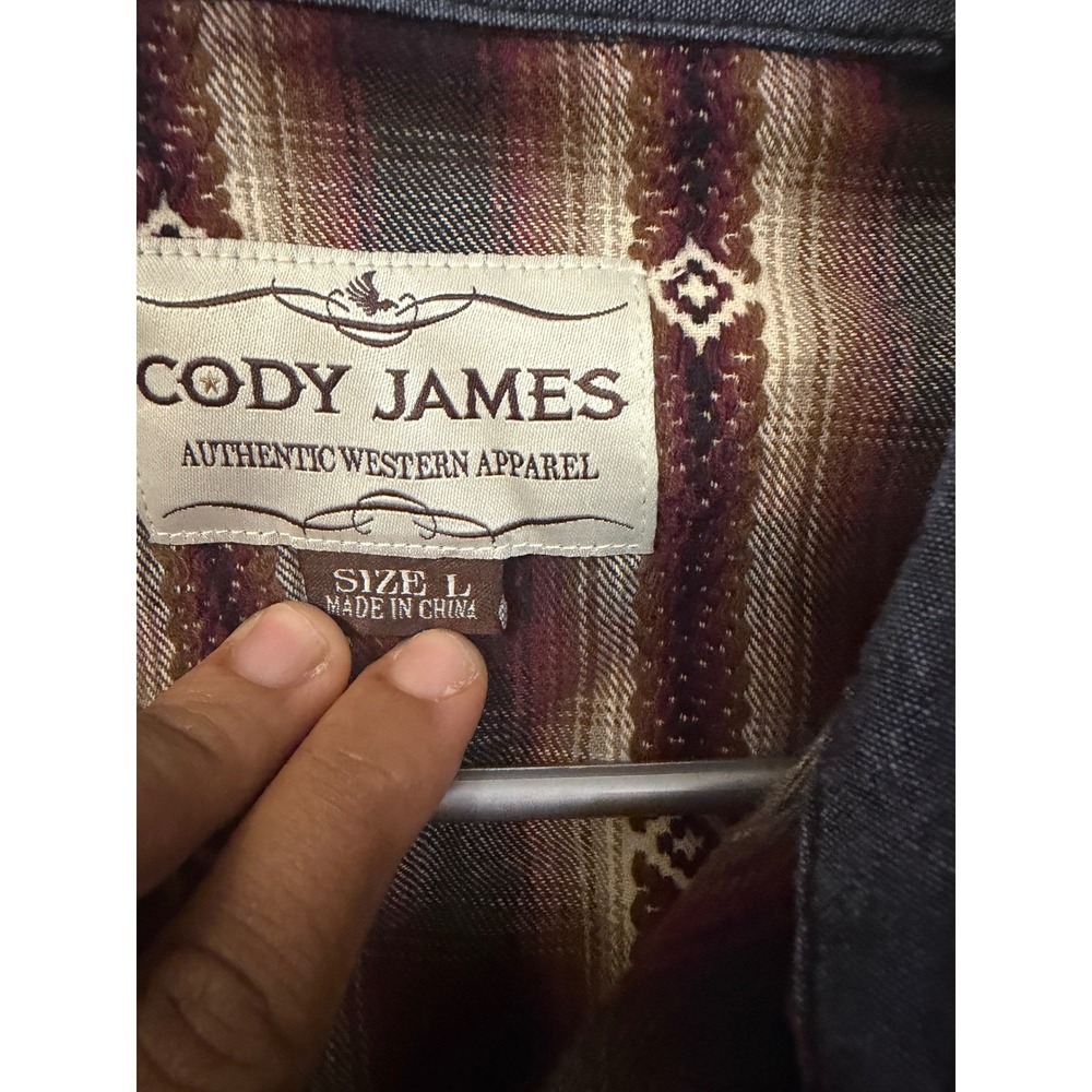 Cody James Mens Large Western Plaid Diamond Embroidered Button Up Shirt - Picture 4 of 15
